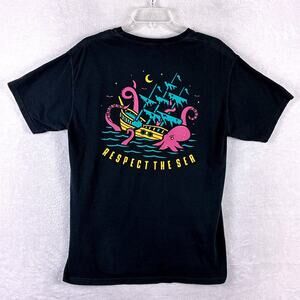 Cove Surf Co Tshirt Mens M Black Respect The Sea Kraken Pirate Ship Surf Skate